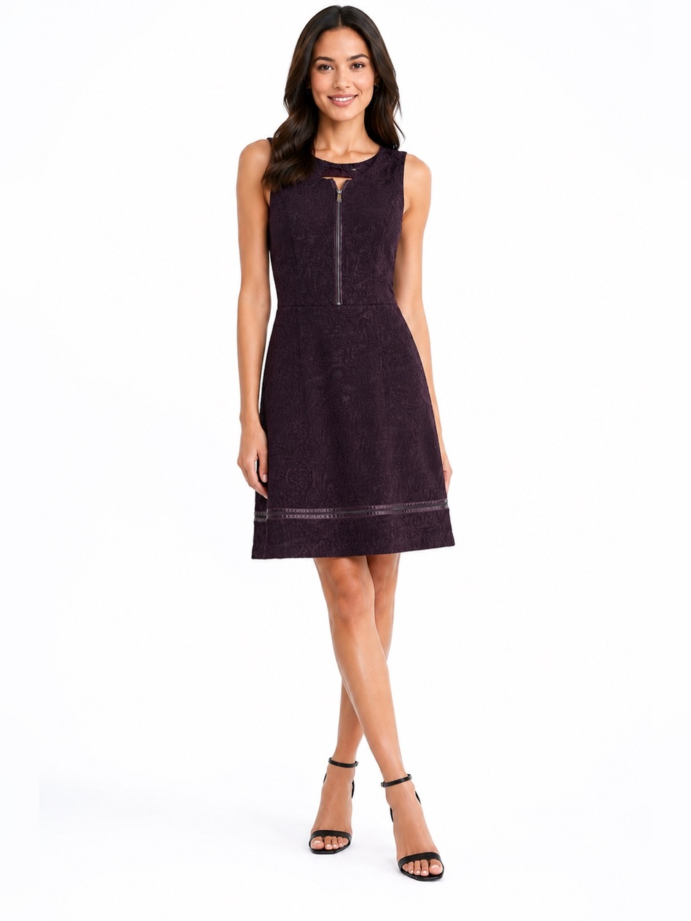 Marc New York Andrew Marc Size 6 Purple Jacquard Fit & Flare Zip Dress